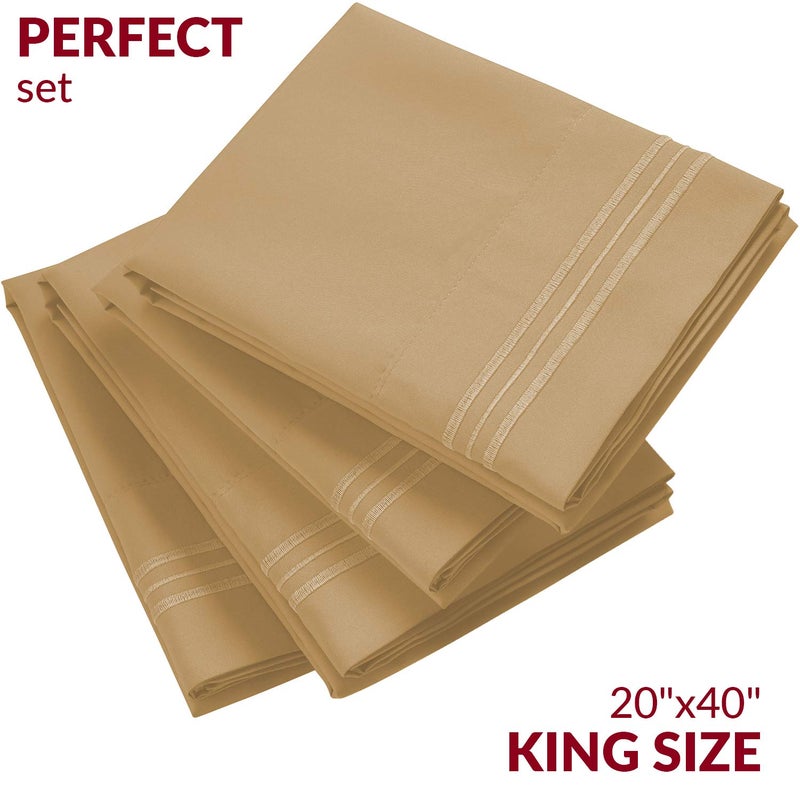 Mellanni Pillow Cases Set - 4 PC Iconic Collection Pillowcases - Hotel Luxury, Extra Soft, Cooling Pillow Covers - Wrinkle, Fade, Stain Resistant (King Size 20" x 40", Beige) - Image 2